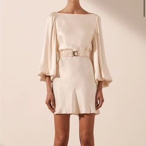 Shona Joy La Lune Balloon Sleeve Belted Mini Dress Cream